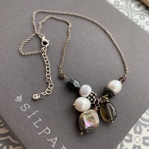 Retired SILPADA Sterling Silver, freshwater Pearl Mother of Pearl charm Necklace